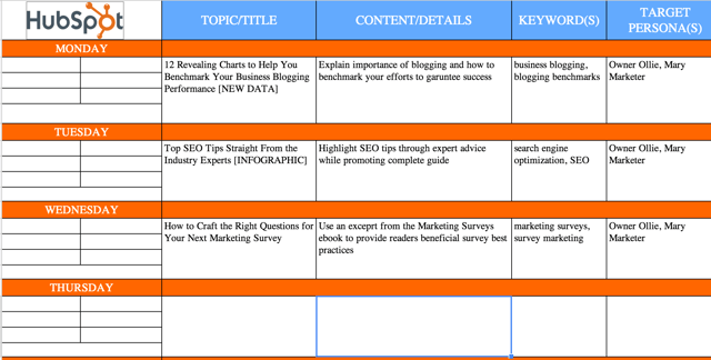 content calendar